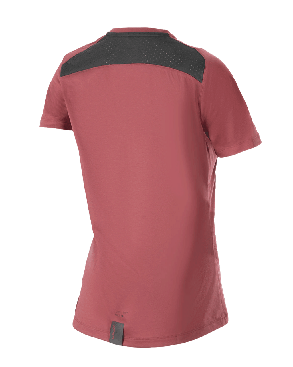 Alpinestars Women Stella A-Dura Dri Switch Jersey, Short Sleeve Mountain Bike Jersey, Burgundy, back view featuring black mesh panel for ventilation and drop tail design
