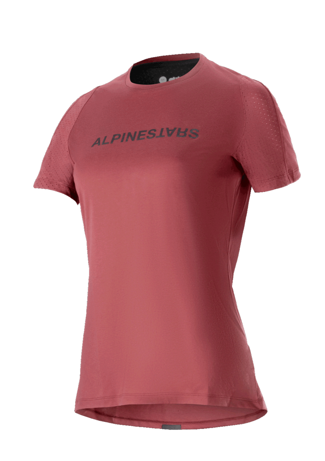 Alpinestars Stella A-Dura Dri Switch Jersey para mujer, camiseta de MTB de manga corta, rojo borgoña con logotipo negro, mangas de malla perforada para transpirabilidad, ropa de ciclismo de alto rendimiento