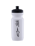 Alpinestars Water Bottle Ogov 20Oz, White with Black Cap, featuring 'One Goal One Vision' text and Alpinestars logo, push-pull spout, cylindrical squeeze design for cycling hydration