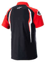 Alpinestars Honda Polo, Short Sleeve Polo Shirt, Red and Black, Rear view featuring contrast side panels and Alpinestars logo on the back, Casual Motorsport Sportswear