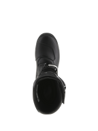 Botas Alpinestars Tech-T, botas de trial, negro, vista superior que muestra la apertura interior, almohadilla de cambio texturizada en la puntera y cierre de hebilla