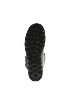 Botas Alpinestars Tech-T, vista inferior de la suela, color negro con detalles rojos, con patrón de tacos hexagonales texturizados, suela exclusiva de trial diseñada para máximo agarre y sensibilidad en los estribos