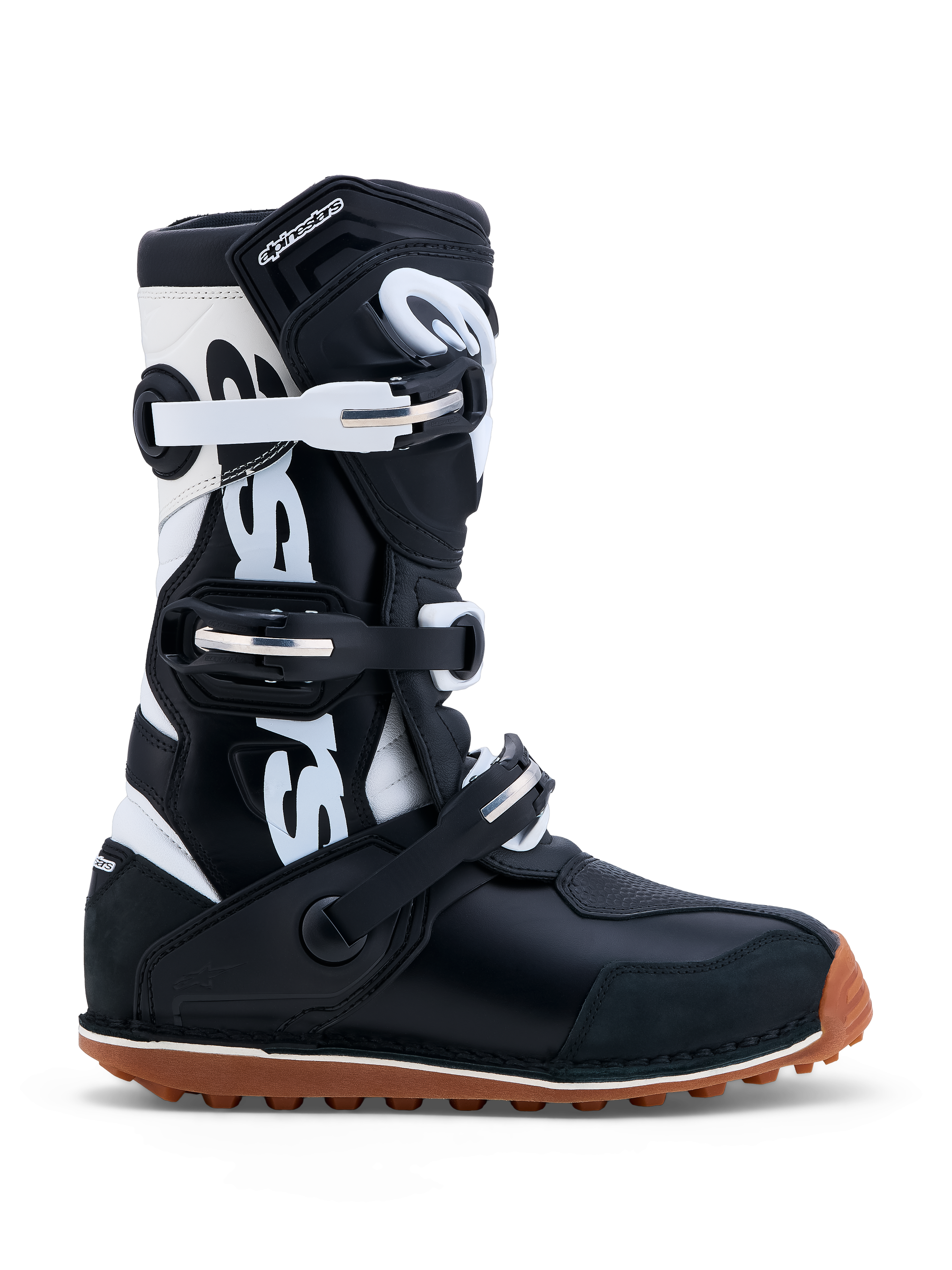 Alpinestars Tech-T Boots, Trials Motorcycle Boots, Men's, Black and White, Leather, CE Certified, High-Grip Gum Sole.