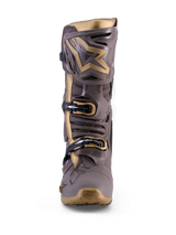Bota de motocross Alpinestars Tech 10 Air Gold en Earth Brown Gold con protección de TPU y detalles en oro metálico.