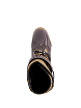 Botas Alpinestars Tech 10 Air Gold Earth Brown Gold, vista superior de la carcasa de TPU y el forro interior.