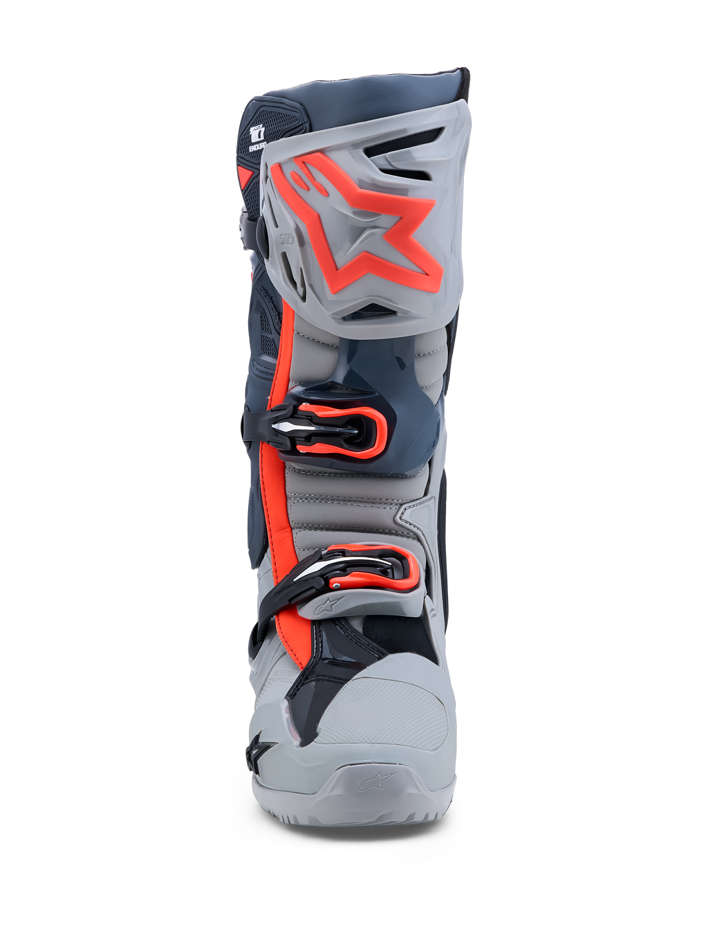 Alpinestars Tech-10 Enduro, botas de moto para motocross, grises y rojo flúor, triple hebilla y placa de espinilla de TPU