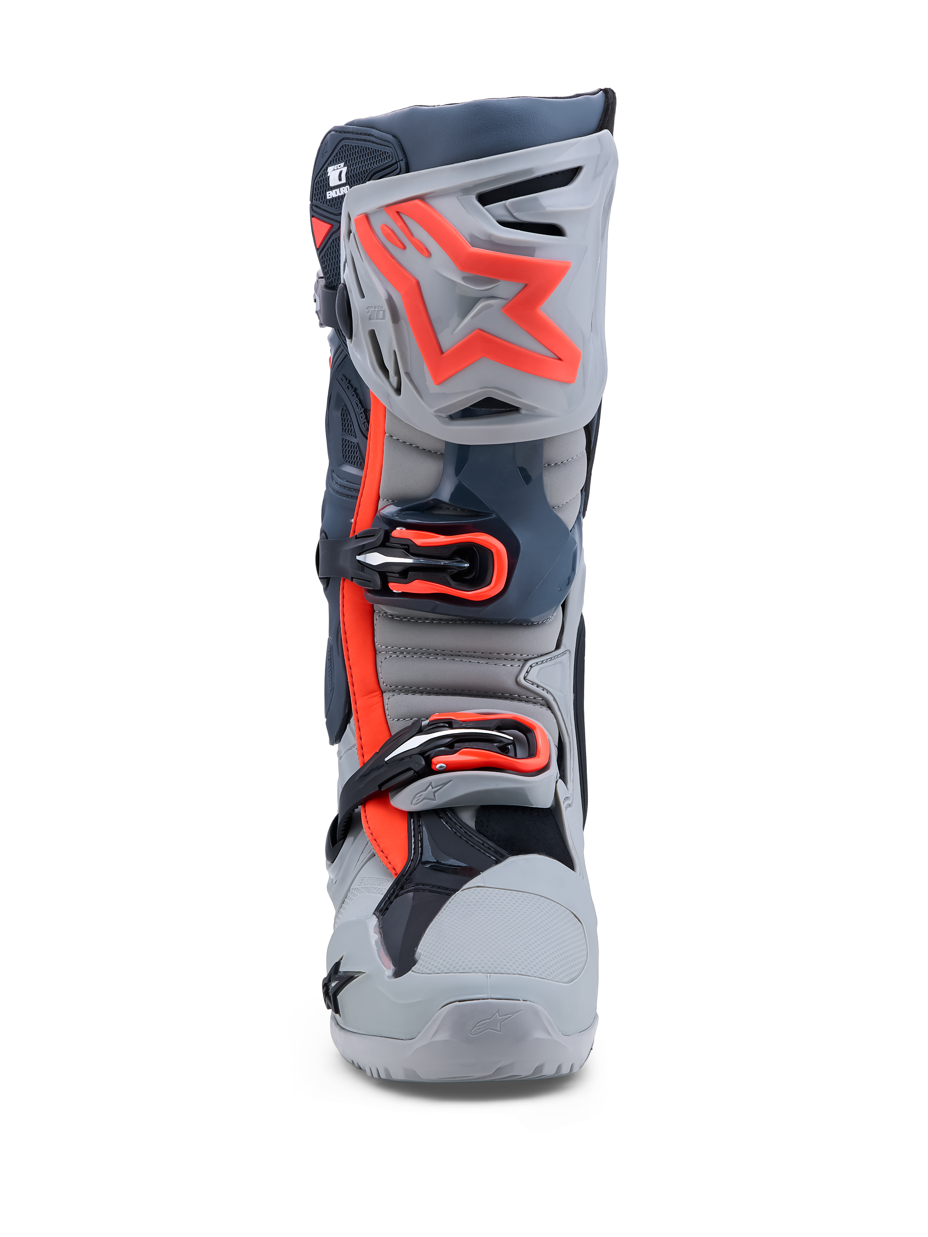 Alpinestars Tech-10 Enduro, botas de moto para motocross, grises y rojo flúor, triple hebilla y placa de espinilla de TPU