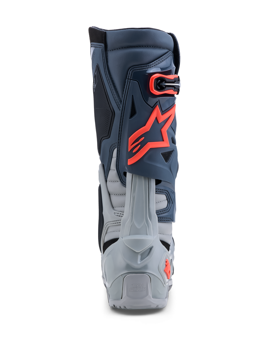 Alpinestars Tech-10 Enduro, botas de moto para hombre grises y rojo flúor con protección de talón y construcción de TPU.
