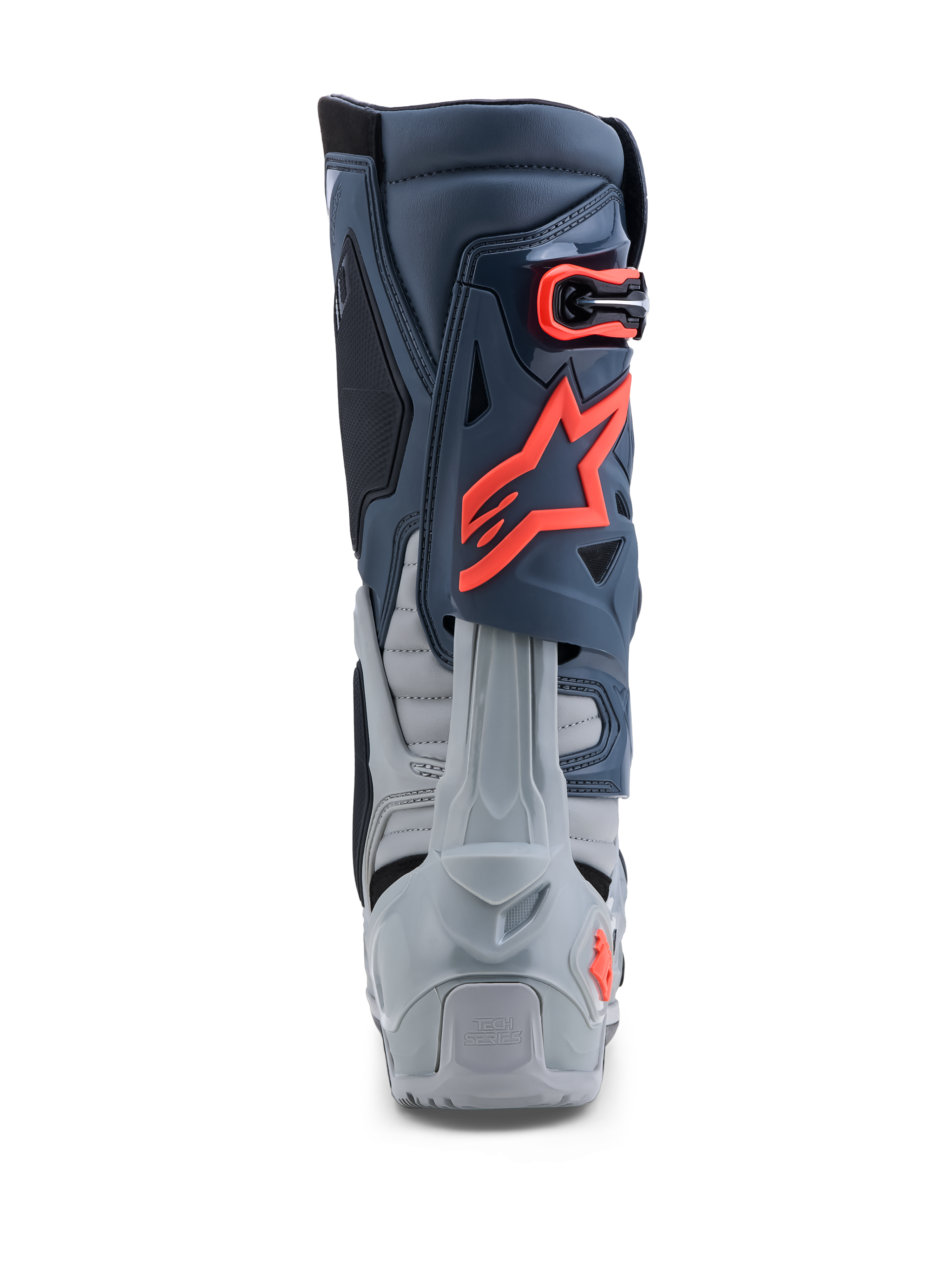 Alpinestars Tech-10 Enduro, botas de moto para hombre grises y rojo flúor con protección de talón y construcción de TPU.