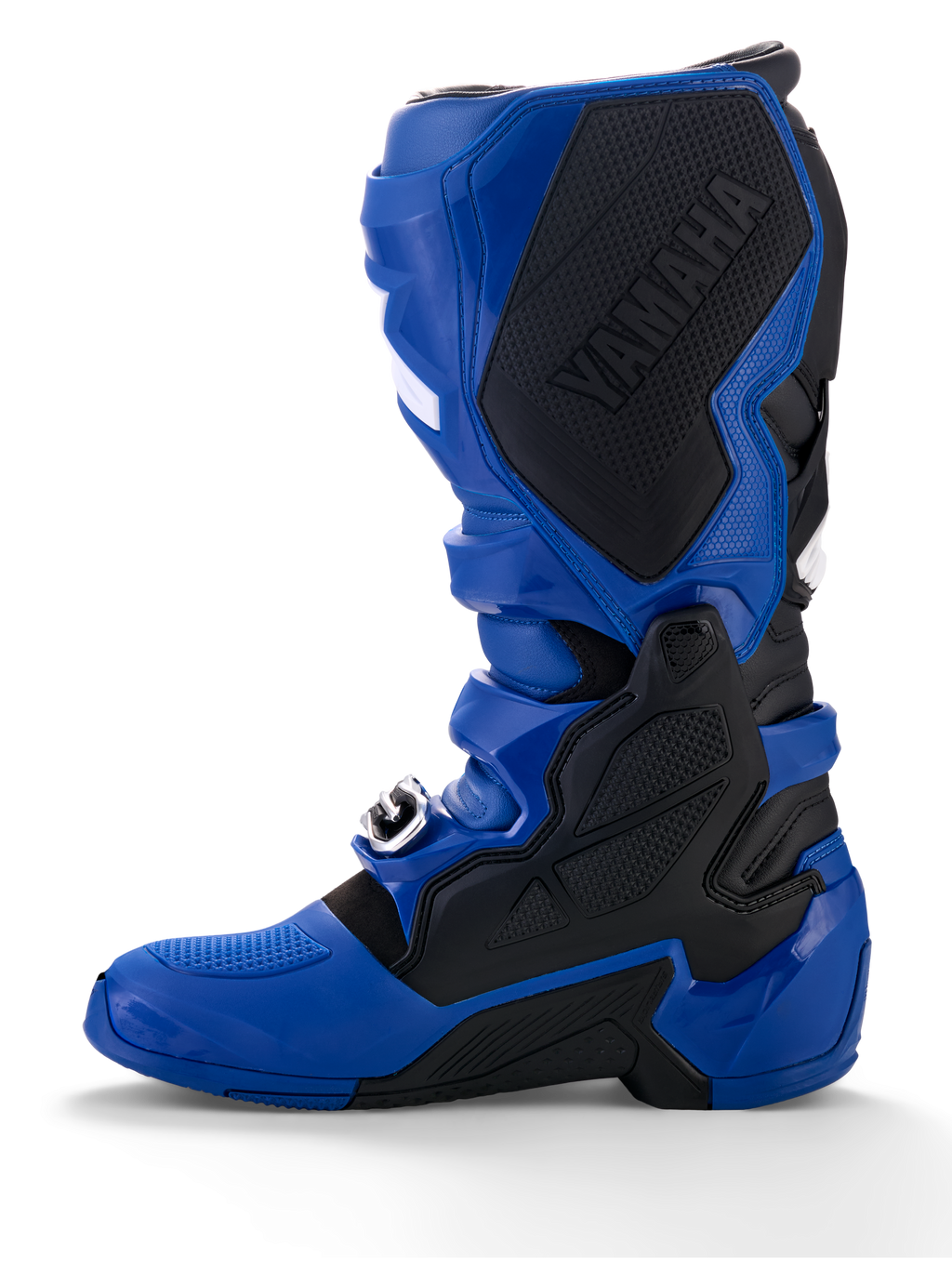 Alpinestars Yamaha Tech 7 Boots, Motocross Boots, Blue and Black, featuring a large black Yamaha logo on the inner medial panel, TPU protective armor, and a rugged sole for off-road performance