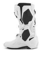 Alpinestars Tech 10 Supervented Boots, botas de motocross, blancas, vista de perfil lateral, con paneles de TPU negros y construcción de microfibra perforada, espinillera ventilada para un alto flujo de aire, calzado profesional para carreras off-road