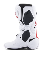 Botas Alpinestars Tech 10 Supervented, botas de motocross, blancas y rojo brillante con detalles en negro, vista de perfil lateral que destaca la construcción ventilada y la carcasa protectora de TPU