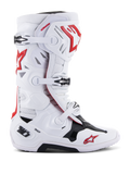 Botas Alpinestars Tech 10 Supervented, botas de competición para motocross y todoterreno, blanco, rojo y negro, sistema de cierre con múltiples hebillas, paneles de ventilación perforados, logotipo de estrella roja, tecnología DHCP, paneles de protección reforzados y suela robusta para todoterreno
