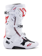 Botas Alpinestars Tech 10 Supervented, botas de competición para motocross y todoterreno, blanco, rojo y negro, sistema de cierre con múltiples hebillas, paneles de ventilación perforados, logotipo de estrella roja, tecnología DHCP, paneles de protección reforzados y suela robusta para todoterreno