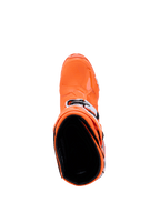 Alpinestars Tech 10 Supervented Boots, Orange Fluo Black White, top-down view looking into the boot interior, showing the textured toe box and side buckles, advanced motocross racing footwear