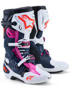 Alpinestars Tech-10 Supervented, botas de motocross para hombre, azul oscuro, blanco y fucsia, con carcasas de TPU ventiladas