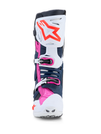 Alpinestars Tech-10 Supervented, botas de motocross, blancas, azul oscuro y fucsia, paneles de TPU ventilados para off-road