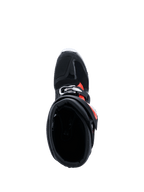 Botas Alpinestars Tech 7 Enduro Drystar® 2026, negro rojo flúor blanco, vista superior hacia el interior del cuello de la bota, mostrando la amplia apertura de entrada y el acolchado interior, calzado protector de enduro para conducción off-road