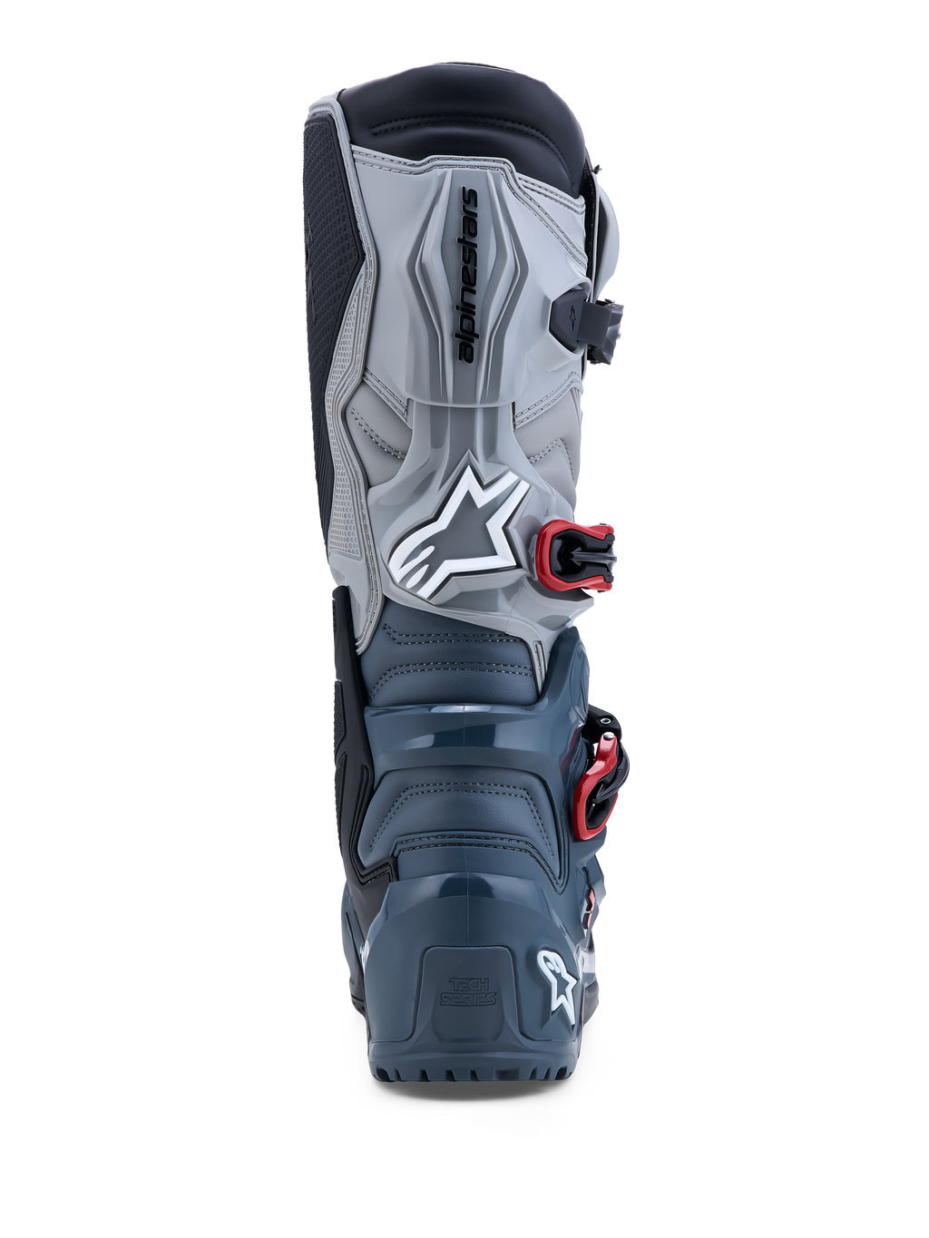 Alpinestars Tech 7 Enduro Drystar, botas de moto off-road en gris oscuro y rojo, impermeables con protección de TPU, vista trasera
