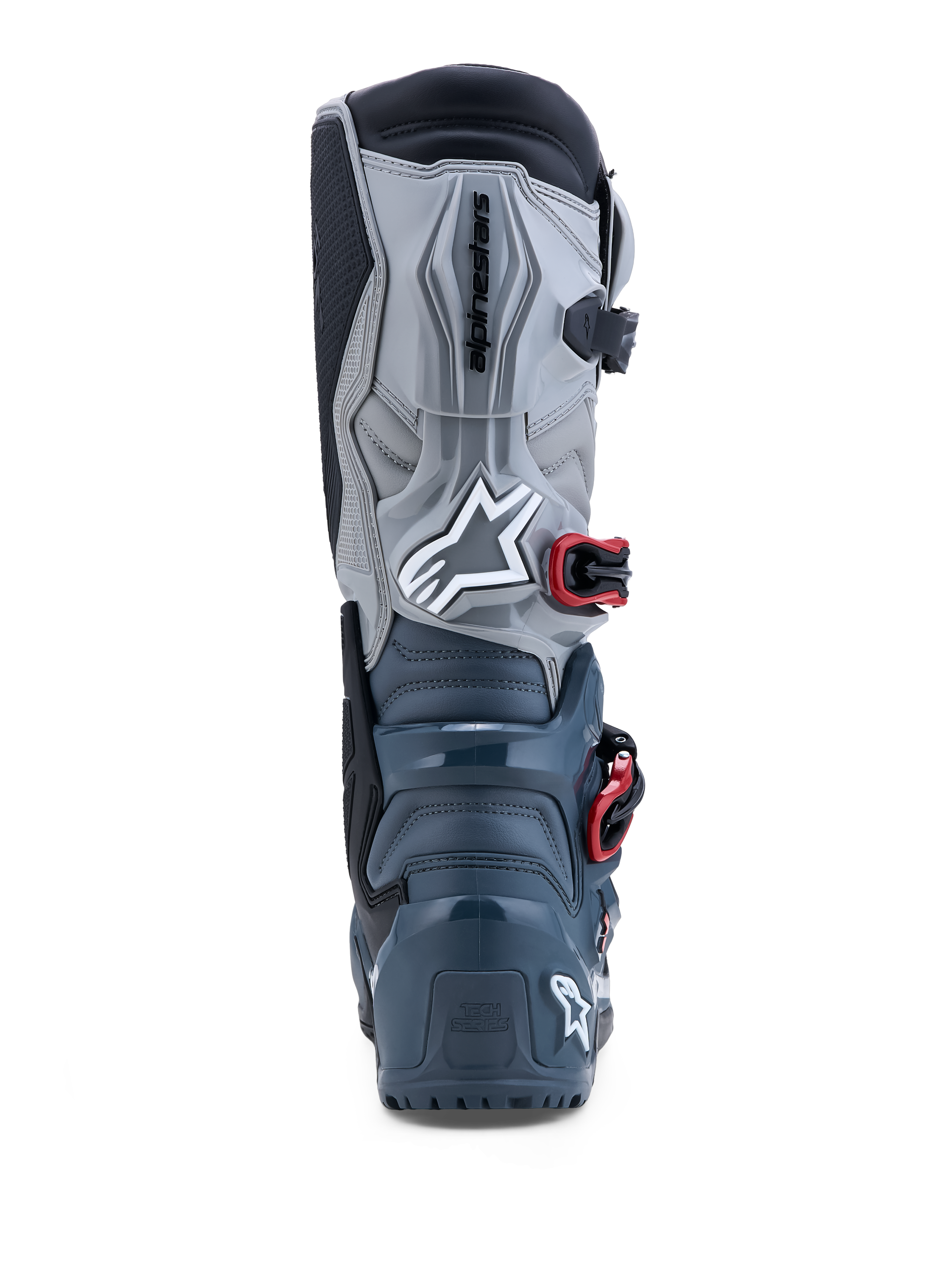 Alpinestars Tech 7 Enduro Drystar, botas de moto off-road en gris oscuro y rojo, impermeables con protección de TPU, vista trasera