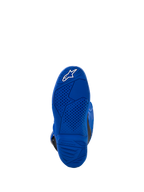 Alpinestars Botas Yamaha Youth Tech 7S, azul, vista de la suela que muestra el patrón de agarre texturizado y el logotipo de estrella blanca, construcción de caucho duradero para conducción todoterreno