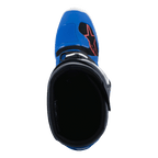 Botas Alpinestars Tech 7, botas de motocross, azul Alpine Night Navy y rojo brillante, vista superior del interior de la bota con puntera azul, logotipo de estrella roja y forro negro, calzado profesional para carreras todoterreno