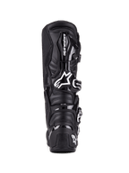 Alpinestars Botas Tech 7, botas de motocross, negro, vista trasera con protección de TPU, sistema de cierre de hebillas y marca distintiva