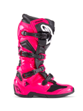 Botas Alpinestars Tech 7, botas de motocross y off-road, rosa Diva y negro, carcasa de TPU rosa brillante con detalles negros, cuatro hebillas negras ajustables, protección de espinilla reforzada, calzado de competición profesional