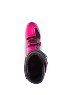 Botas Alpinestars Tech 7, botas de motocross, color rosa diva y negro, vista desde arriba del forro interior, mostrando la carcasa exterior de TPU rosa y el detalle de la hebilla, diseñadas para un rendimiento off-road