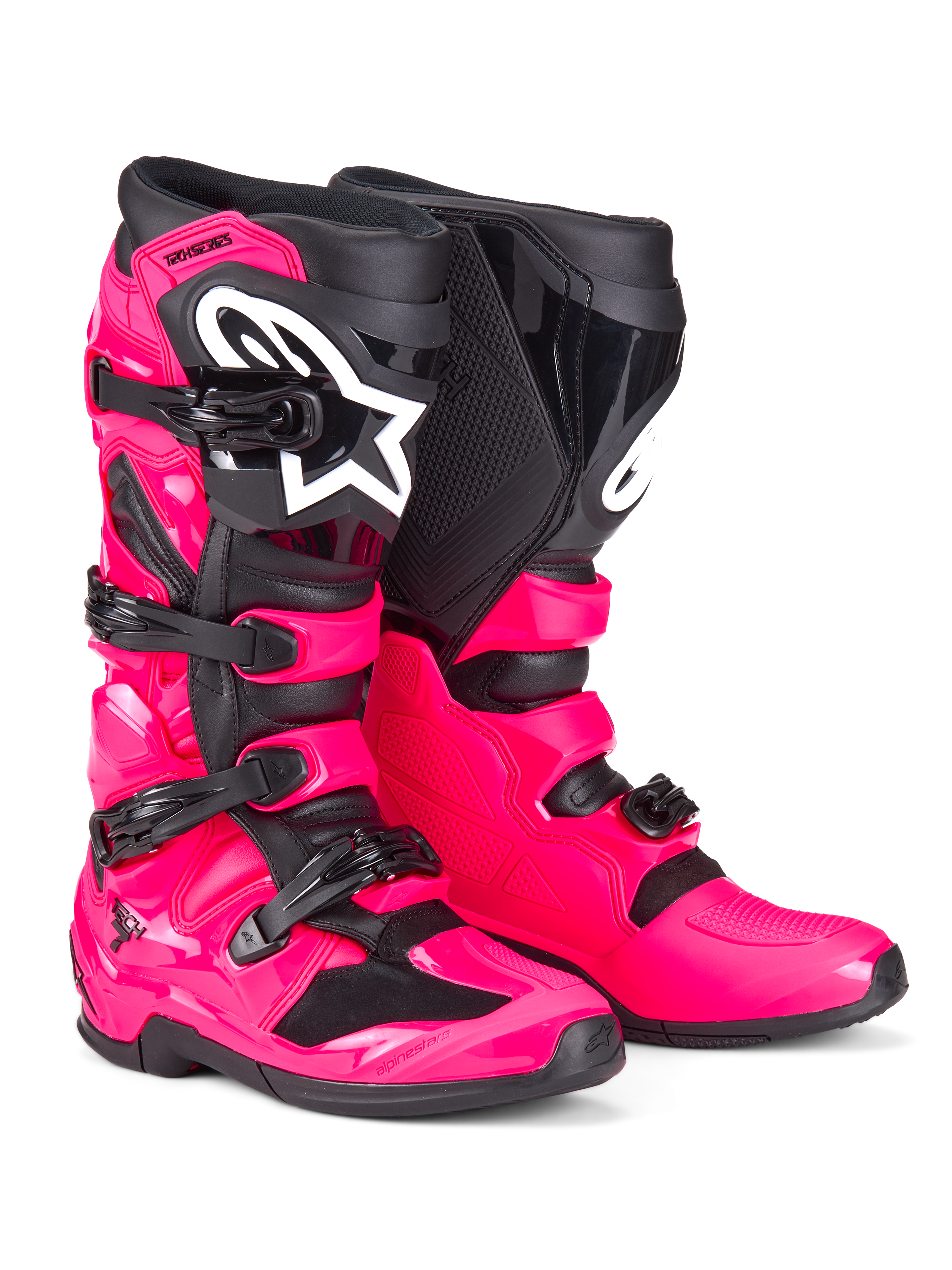 Botas Alpinestars Tech 7, botas de motocross, rosa diva y negro, con una robusta carcasa de TPU, sistema de cierre de cuatro hebillas y el prominente logotipo de Alpinestars en blanco, calzado de alto rendimiento para off-road
