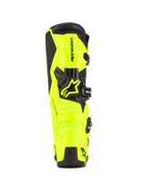 Alpinestars Tech 7 Motocross Boots, Yellow Fluo and Black, rear view showing protective TPU construction and heel counter, prominent Alpinestars logo, vibrant high-visibility design for off-road performance.