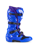 Botas Alpinestars Tech 7, botas de motocross, azules y moradas, con cuatro hebillas negras, carcasa protectora de TPU brillante con logotipo de Alpinestars en blanco, calzado duradero para competición todoterreno