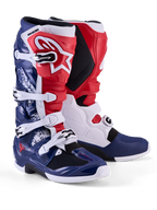 Alpinestars Tech 7 Unity edición limitada, botas de motocross rojas, blancas y azules con protección de TPU y hebillas