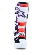 Alpinestars Tech 7, botas de motocross en morado, blanco y rojo flúor con protecciones de TPU y cierres de hebilla