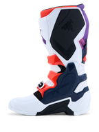 Alpinestars botas Tech 7 de motocross para hombre, blancas y azul oscuro con detalles morados, rojo flúor y placas TPU