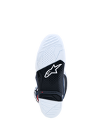 Botas Alpinestars Tech 7, suela de goma de doble compuesto para motocross, blanca y negra, con indicador de límite de desgaste rojo