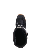 Botas Alpinestars Tech 7 Enduro, negro y marrón oscuro, vista superior que muestra la apertura de la bota y el forro interno, con detalles de hebillas blancas y el logotipo de Alpinestars, calzado profesional de motociclismo todoterreno