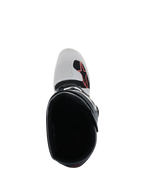 Botas Alpinestars Tech 7 Enduro, gris claro, gris oscuro y rojo brillante, vista superior del interior de la bota, muestra la puntera con el logotipo rojo de Alpinestars y el protector de cambio texturizado, calzado profesional para enduro y off-road