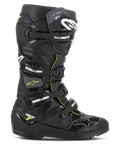 Botas Alpinestars Tech 7 Enduro Drystar, negras con detalles en amarillo fluorescente, botas de moto todoterreno impermeables con cuatro hebillas plateadas, suela robusta de gran agarre y construcción protectora de TPU para conducción de enduro