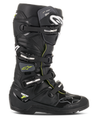 Botas Alpinestars Tech 7 Enduro Drystar, negras con detalles en amarillo fluorescente, botas de moto todoterreno impermeables con cuatro hebillas plateadas, suela robusta de gran agarre y construcción protectora de TPU para conducción de enduro