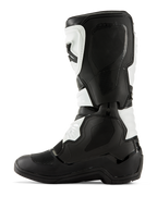 Botas Alpinestars Tech 3, botas de motocross, negro y blanco, perfil lateral medial con paneles de agarre texturizados, protectores de TPU y construcción duradera de microfibra, calzado todoterreno de nivel profesional.
