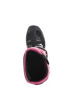 Alpinestars Stella Tech 3 Boots para mujer, botas de motocross, negro, blanco y rosa, vista superior que muestra el collarín interior rosa y la puntera, calzado duradero para carreras todoterreno