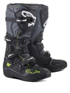 Botas Alpinestars Tech 5, botas de motocross y off-road, negro, gris frío y amarillo flúor, con sistema de cierre de cuatro hebillas, logotipos blancos en la espinilla y detalles en amarillo neón, construcción de microfibra duradera para rendimiento todoterreno