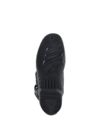 Botas Alpinestars Tech 5, vista inferior de la suela, goma negra con patrones de agarre texturizados, con el logo de la estrella y marca Alpinestars, diseño duradero para tracción en motocross y off-road