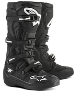 Alpinestars botas Tech 5, botas de motocross negras y blancas, con sistema de hebillas de aluminio y certificación CE.