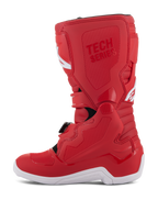 Botas Alpinestars Youth Tech 7S, botas de motocross para jóvenes, color rojo con suela blanca, paneles reforzados de TPU, múltiples cierres de hebilla y marca 'TECH SERIES', diseñadas para pilotos junior de off-road