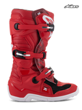 Alpinestars Botas Tech 7S Juveniles, botas de moto off-road para jóvenes, rojas y blancas, con sistema de cierre de hebillas y diseño de pivote, vista de perfil lateral