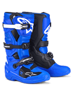Botas Alpinestars Youth Tech 7 S, botas de motocross, azul, negro y blanco, con una parte superior azul vibrante, paneles protectores negros y detalles de hebillas blancas, sistema de cierre de múltiples correas, diseño duradero de competición para conducción todoterreno