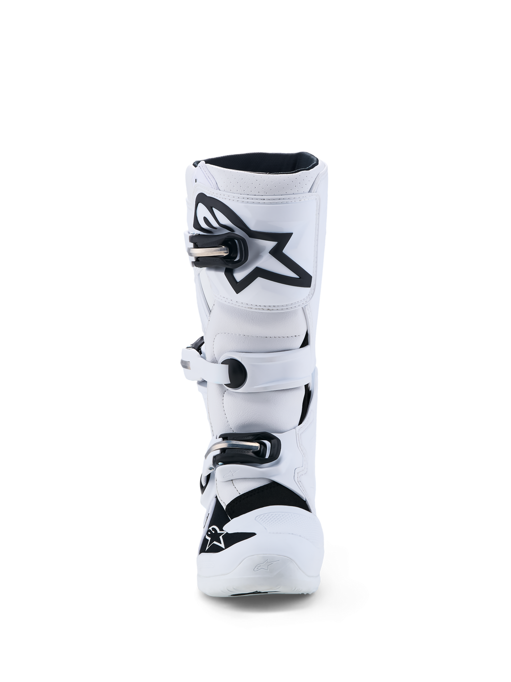 Alpinestars Botas Juvenil Tech 7S, botas de motocross blancas y negras con placas de TPU y sistema de hebillas.