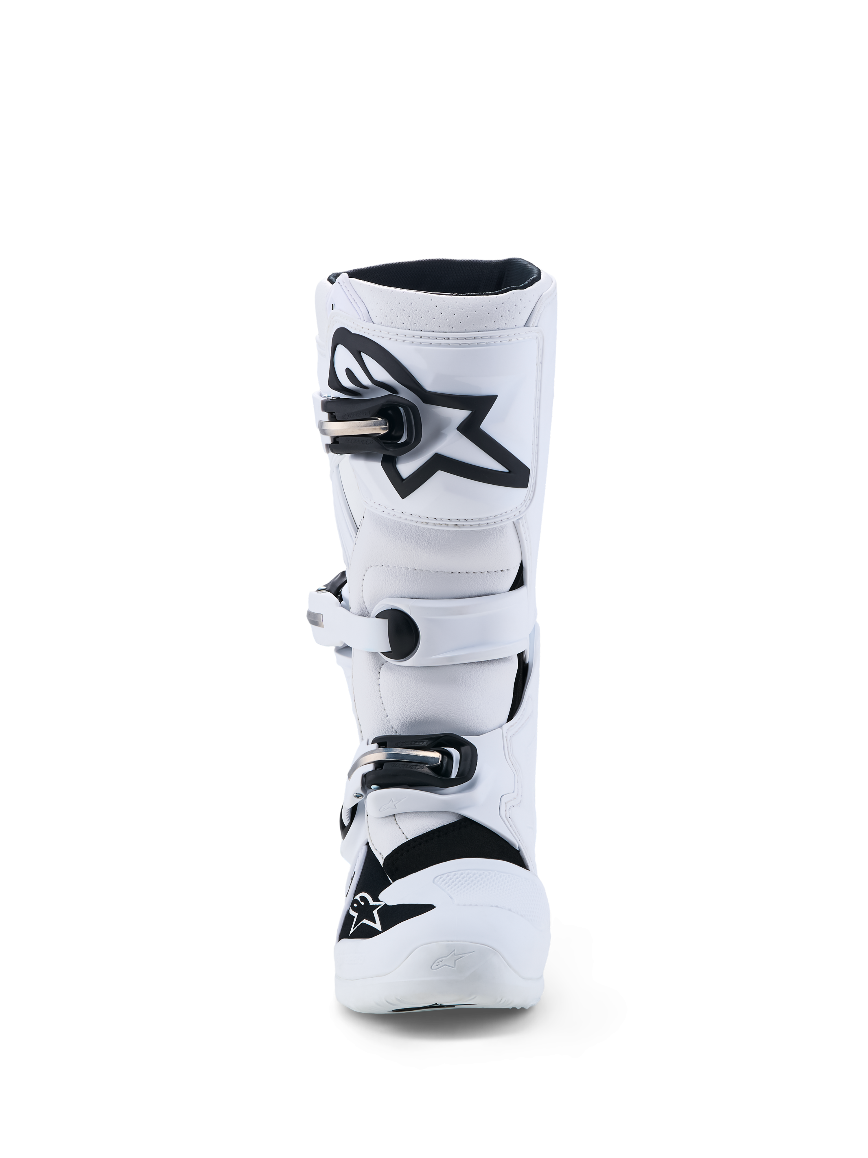 Alpinestars Botas Juvenil Tech 7S, botas de motocross blancas y negras con placas de TPU y sistema de hebillas.